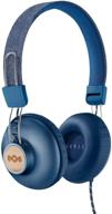 house of marley positive vibration 2: denim over-ear headphones - wired with microphone, plush ear cushions, sustainable materials logo