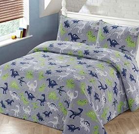 img 2 attached to 🦕 Dazzling Luxury Home Collection: Twin Size Quilt Coverlet Bedding Set for Kids Boys with Enchanting Navy Blue Dinosaurs Design - Perfect Blend of Gray, White & Green