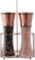 bonris copper stainless steel salt and pepper grinder set - manual himalayan pink salt mill with adjustable coarseness - clear glass body - pack of 2 - salt and pepper shakers logo