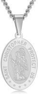 🏞️ st christopher necklace for men and women - oval catholic medallion pendant jewelry for outdoor travelers - stainless steel chain included logo