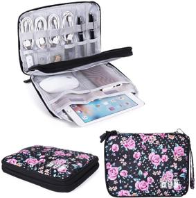 img 4 attached to 👜 Waterproof Portable Cable Organizer Bag - Universal Electronics Accessories Organizer for Travel - L, Black/Flower Design