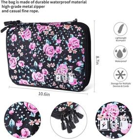 img 1 attached to 👜 Waterproof Portable Cable Organizer Bag - Universal Electronics Accessories Organizer for Travel - L, Black/Flower Design