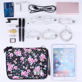 img 3 attached to 👜 Waterproof Portable Cable Organizer Bag - Universal Electronics Accessories Organizer for Travel - L, Black/Flower Design