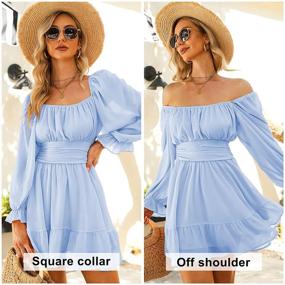 img 3 attached to 👗 EXLURA Square Neck Ruffle Dress with Tie Back, Long Lantern Sleeves, Elastic Waist, and Aline Silhouette - Casual Mini Dress for Women