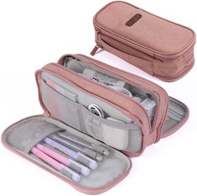 img 4 attached to Large Pencil Case Big Capacity Pen Bag 3 Compartment Large Storage Pouch Marker Pen Case With Zipper Waterproof Portable For School Girls Boys Teens (Pink)