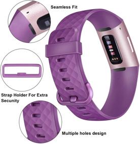 img 3 attached to 📟 Tobfit 4 Полосы, Совместимые с Fitbit Charge 4/Charge 3 - Силиконовые Запасные Браслеты для Женщин и Мужчин (Черный/Синий/Розовое Золото/Фиолетовый, Большой)