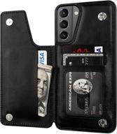 📱 onetop samsung galaxy s21 wallet case with card holder - pu leather kickstand card slots, double magnetic clasp, durable shockproof cover 5g 6.2 inch (black) logo