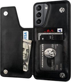 img 4 attached to 📱 ONETOP Samsung Galaxy S21 Wallet Case with Card Holder - PU Leather Kickstand Card Slots, Double Magnetic Clasp, Durable Shockproof Cover 5G 6.2 Inch (Black)