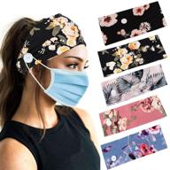 🌸 elabest boho headband with button for mask, wide yoga headbands, sport hair band for ear protection, bandeau flower head wrap elastic - 5pcs headbands for women and girls logo