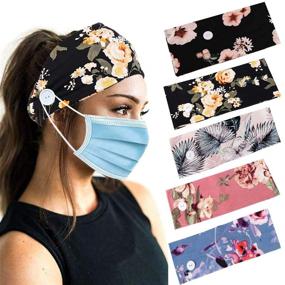 img 4 attached to 🌸 ELABEST Boho Headband with Button for Mask, Wide Yoga Headbands, Sport Hair Band for Ear Protection, Bandeau Flower Head Wrap Elastic - 5pcs Headbands for Women and Girls