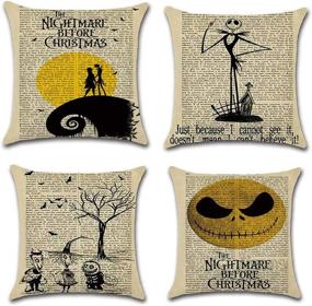 img 4 attached to 🖤 Romantic Nightmare Before Christmas Decorative Throw Pillow Covers: Vintage Newspaper Background Pillow Case Cushion for Unique Special Day Memories