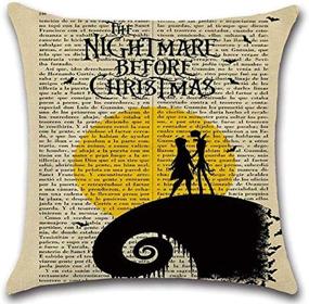 img 2 attached to 🖤 Romantic Nightmare Before Christmas Decorative Throw Pillow Covers: Vintage Newspaper Background Pillow Case Cushion for Unique Special Day Memories