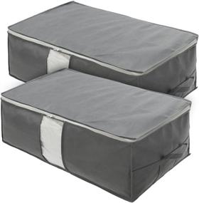 img 4 attached to 🎋 Versatile Surblue Bamboo Under-Bed Storage Organizer Zipper Bags - 2 Piece Set with Handle & Clear Window in Elegant Grey