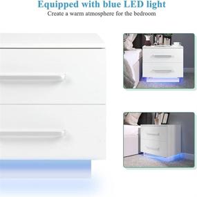 img 3 attached to 🛏️ Contemporary Bedside Table, Elegant Nightstand with LED Blue Light, Glossy Front Panel, 2 Drawers, 50kg / 110lb Load Capacity, Ideal for Living Room or Bedroom (US Plug,110V)