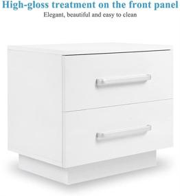 img 2 attached to 🛏️ Contemporary Bedside Table, Elegant Nightstand with LED Blue Light, Glossy Front Panel, 2 Drawers, 50kg / 110lb Load Capacity, Ideal for Living Room or Bedroom (US Plug,110V)