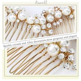 img 1 attached to 💍 Asooll Gold Pearl Hair Comb for Wedding, Bride Crystal Headpiece with Bridal Rhinestone Hair Clip - Hair Accessories Set for Women and Girls (Pack of 2)