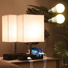 img 4 attached to 🛋️ Lifeholder Bedside Lamps: 2 Phone Stands, 2 USB Ports, 2 AC Outlets – Set of 2 Nightstand Lamps with Warm LED Bulbs and Exquisite Design for Bedroom or Living Room