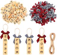 🎄 willbond 200 pcs christmas wood a-z capital letters tiles & mini gingham check ribbon bows - wood alphabet block set with 33-ft rope for diy craft pendants logo