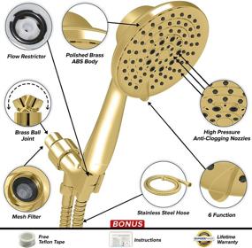 img 1 attached to 🚿 ShowerMaxx Luxury Spa Series: 6 Spray Settings Hand Held Shower Head with Long Stainless Steel Hose, Polished Brass/Gold Finish