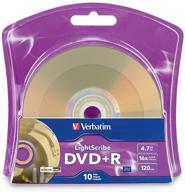 📀 verbatim lightscribe 10-pack dvd+r blank media - laser etch printable discs (96943) - 4.7gb/120 minutes logo