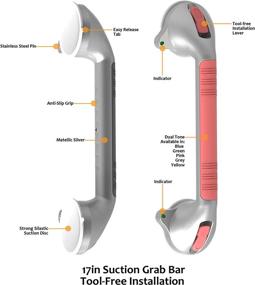 img 1 attached to 🛁 Safety and Beauty 16.5in Suction Bath Grab Bar with Indicators - Balance Assist Handle for Bathroom Shower (Silver/Grey, 2 Pack)