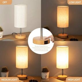 img 3 attached to 🛏️ USB Port Bedside Lamp - Touch Control Wood Table Lamp for Bedroom, 3 Way Dimmable Nightstand Lamp with Flaxen Fabric Shade, Perfect for Living Room, Dorm, Home Office (Includes LED Bulb)