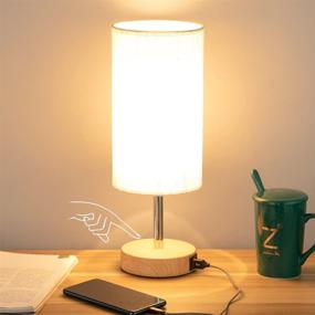 img 4 attached to 🛏️ USB Port Bedside Lamp - Touch Control Wood Table Lamp for Bedroom, 3 Way Dimmable Nightstand Lamp with Flaxen Fabric Shade, Perfect for Living Room, Dorm, Home Office (Includes LED Bulb)