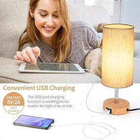 img 2 attached to 🛏️ USB Port Bedside Lamp - Touch Control Wood Table Lamp for Bedroom, 3 Way Dimmable Nightstand Lamp with Flaxen Fabric Shade, Perfect for Living Room, Dorm, Home Office (Includes LED Bulb)