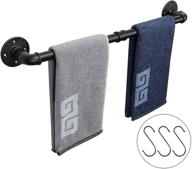 🛠️ 24 inch heavy duty industrial pipe towel bar holder - wall mounted rustic iron bathroom towel rack - black finish logo