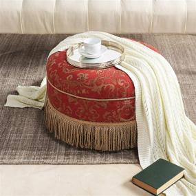 img 3 attached to 🔴 Jennifer Taylor Home Yolanda Collection: Traditional Modern Hand Tufted Round Ottoman in Red Gold with Cord and Fringe