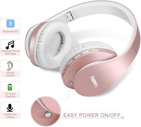 img 2 attached to Беспроводные наушники Rose Gold TUINYO с Bluetooth, микрофоном и складывающимся стерео-гарнитурой