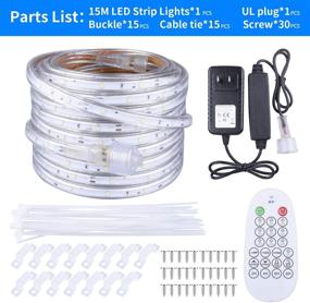 img 3 attached to 50ft/15m LED Strip Rope Lights: Waterproof, Dimmable with Remote Control - Perfect for Indoor/Outdoor Decoration, Bedroom, Kitchen, Pool, Backyards, Garden, Christmas - 450 LEDs SMD2835 Tape Light, 6000K Daylight White