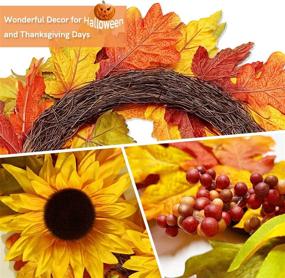 img 1 attached to 🌻 Vibrant 22-Inch Artificial Fall Wreath with Sunflower & Maple Leaf for Home Decor