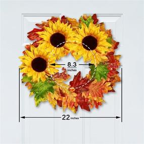 img 3 attached to 🌻 Vibrant 22-Inch Artificial Fall Wreath with Sunflower & Maple Leaf for Home Decor