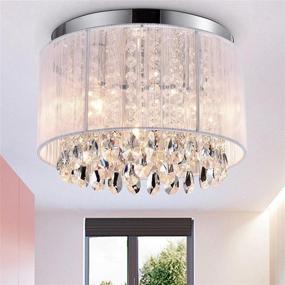 img 3 attached to White Chandelier Lighting: Mini Flush Mount Crystal Ceiling 💡 Light with Small Drum - 3 Light Fixtures for Bedroom Chandelier