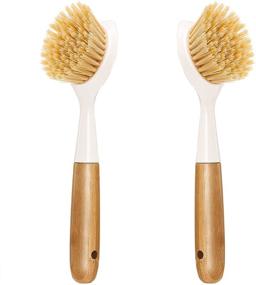 img 4 attached to 🧽 2 Pack Bamboo Handle Dish Scrubber - Ideal for Pans, Pots, Kitchen Sink Cleaning - Versatile Dishwashing and Cleaning Brushes for Perfect Results
