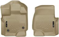 🐺 husky liners - weatherbeater front floor mats tan for 2015-2019 ford f-150 supercrew/supercab - 18363 logo