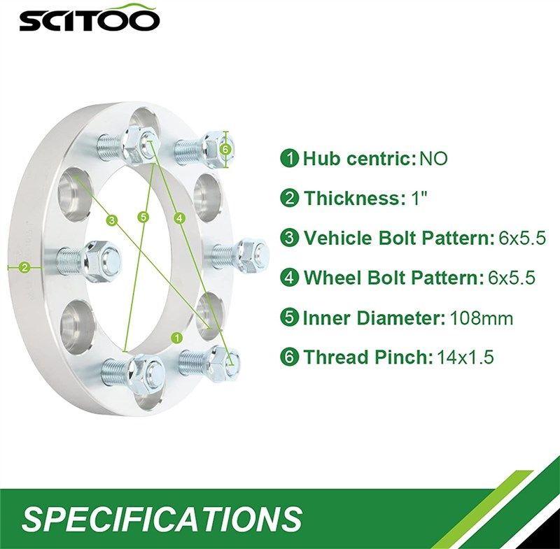 🔧 SCITOO 4X 1 Inch Wheel Spacers 6x5.5 to 6x5.5 (6x139.7)…