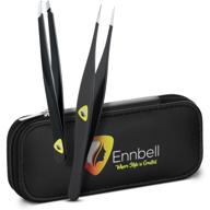 ennbell 2 stainless steel eyebrow tweezers - professional slant & pointed tip for precision hair removal - men & women's personal care kit with leather travel case logo