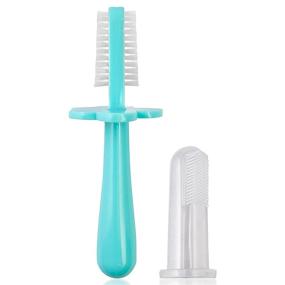 img 4 attached to 🦷 Grabease Double Sided Toothbrush – Soft Bristle Baby Toothbrush for Ages 6 Months to 4 Years – BPA-Free Toddler Toothbrush with Anti-Choke Guard – Includes Free Finger Brush – Teal