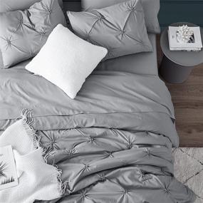 img 1 attached to 🛏️ EHEYCIGA Full/Queen Grey Comforter Set - 7 Piece Bed in a Bag with Pinch Pleat Comforters, Sheets, Pillowcases & Shams