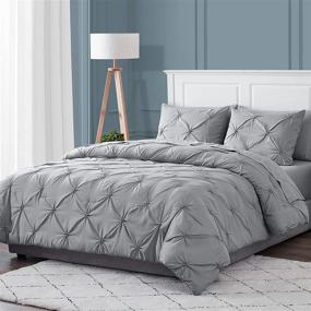 img 4 attached to 🛏️ EHEYCIGA Full/Queen Grey Comforter Set - 7 Piece Bed in a Bag with Pinch Pleat Comforters, Sheets, Pillowcases & Shams