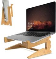 premium wood laptop stand: ergonomic detachable riser holder for mac book, dell, hp, lenovo, samsung & more (10-14'') logo