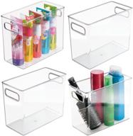 🧼 mdesign bathroom cabinet organizer - slim storage container bin for toiletries, makeup, shampoo, conditioner, face scrubbers, loofahs, bath salts - 5-inch wide, clear (4 pack) logo