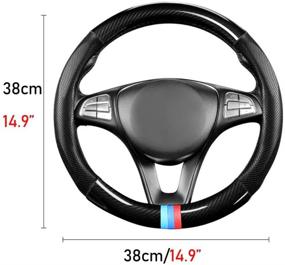 img 2 attached to 🏎️ High-Grade Leather Sports Steering Wheel Cover with Carbon Fiber | M Color | 38cm | Universal Fit