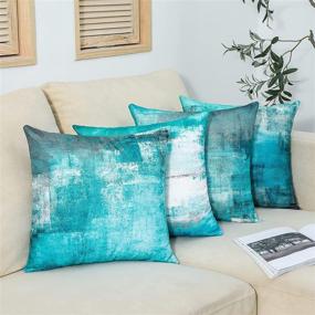 img 2 attached to Abstract Art Teal Throw Pillow Cover Set - 18x18, Set of 4 - Turquoise Cushion Cover for Living Room Sofa or Bedroom - Graffiti-inspired Decorative Pillow Covers