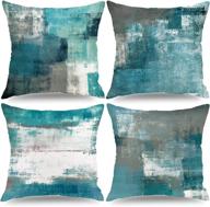 abstract art teal throw pillow cover set - 18x18, set of 4 - turquoise cushion cover for living room sofa or bedroom - graffiti-inspired decorative pillow covers логотип