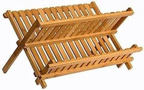 img 1 attached to 🍽️ Sagler Wooden Dish Rack Plate Rack: Compact Bamboo Dish Drying Drainer - Collapsible Design