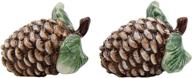 🌲 pine cone salt and pepper shakers set - complete with stem and leaves logo