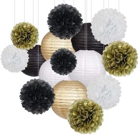 img 4 attached to 🎉 15PCS Black Gold Party Decorations - Enhance Birthday, Graduation, Masquerade, and New Year's Parties with Black Gold Paper Lanterns and Pom Poms Flowers